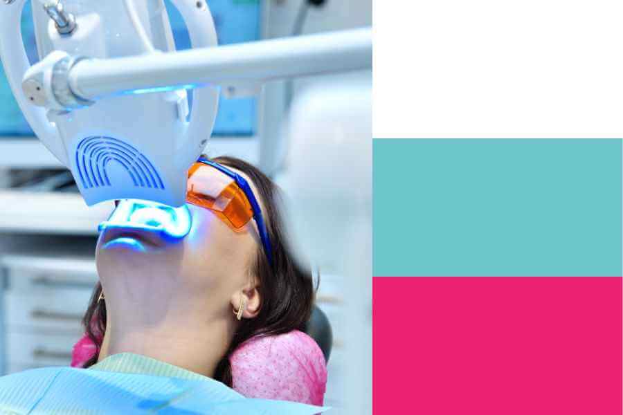 Paleta de colores clínica dental verde, rosa, blanco